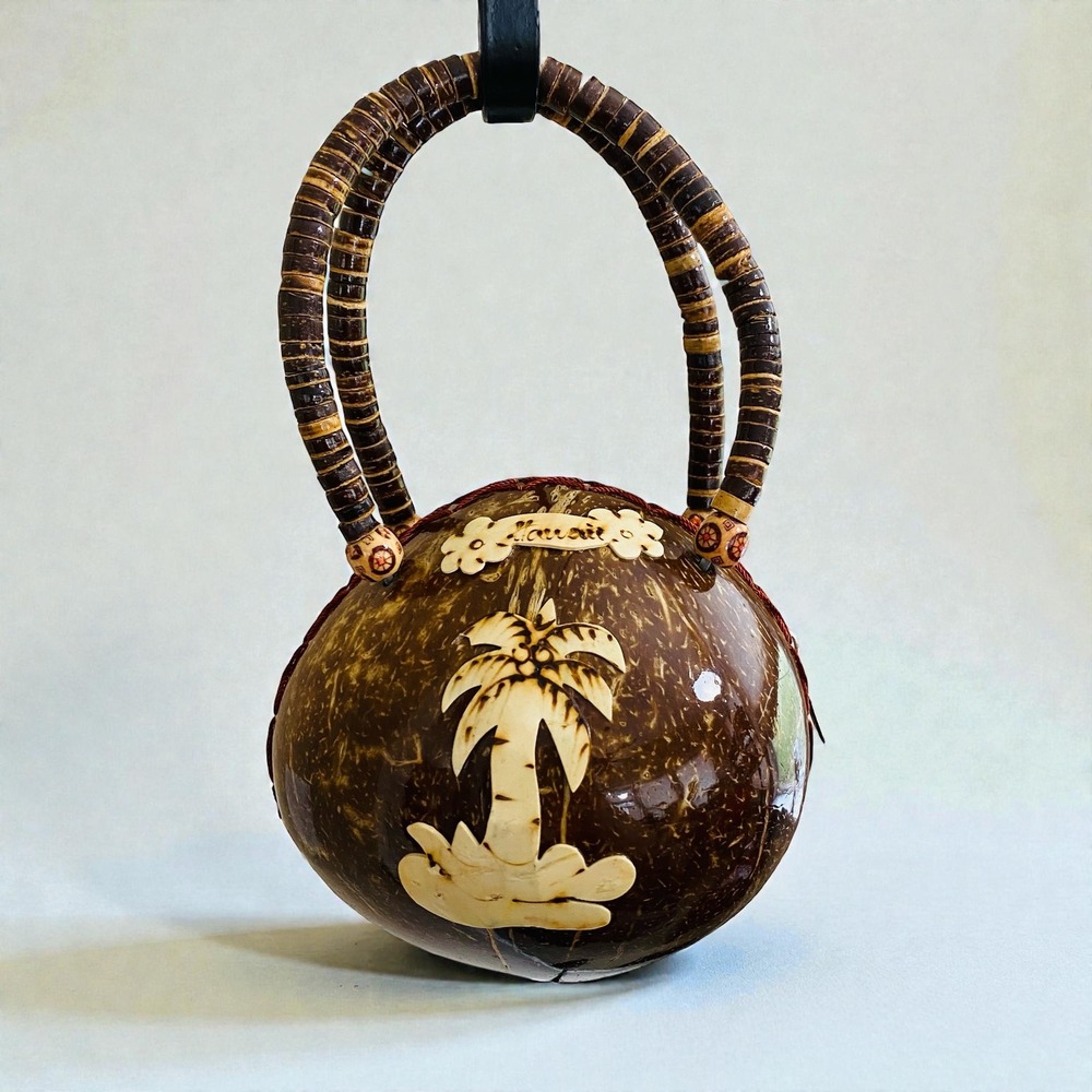 Unique Tropical Coconut Shell‎ Handbag Aloha Palm Tree Beach Purse